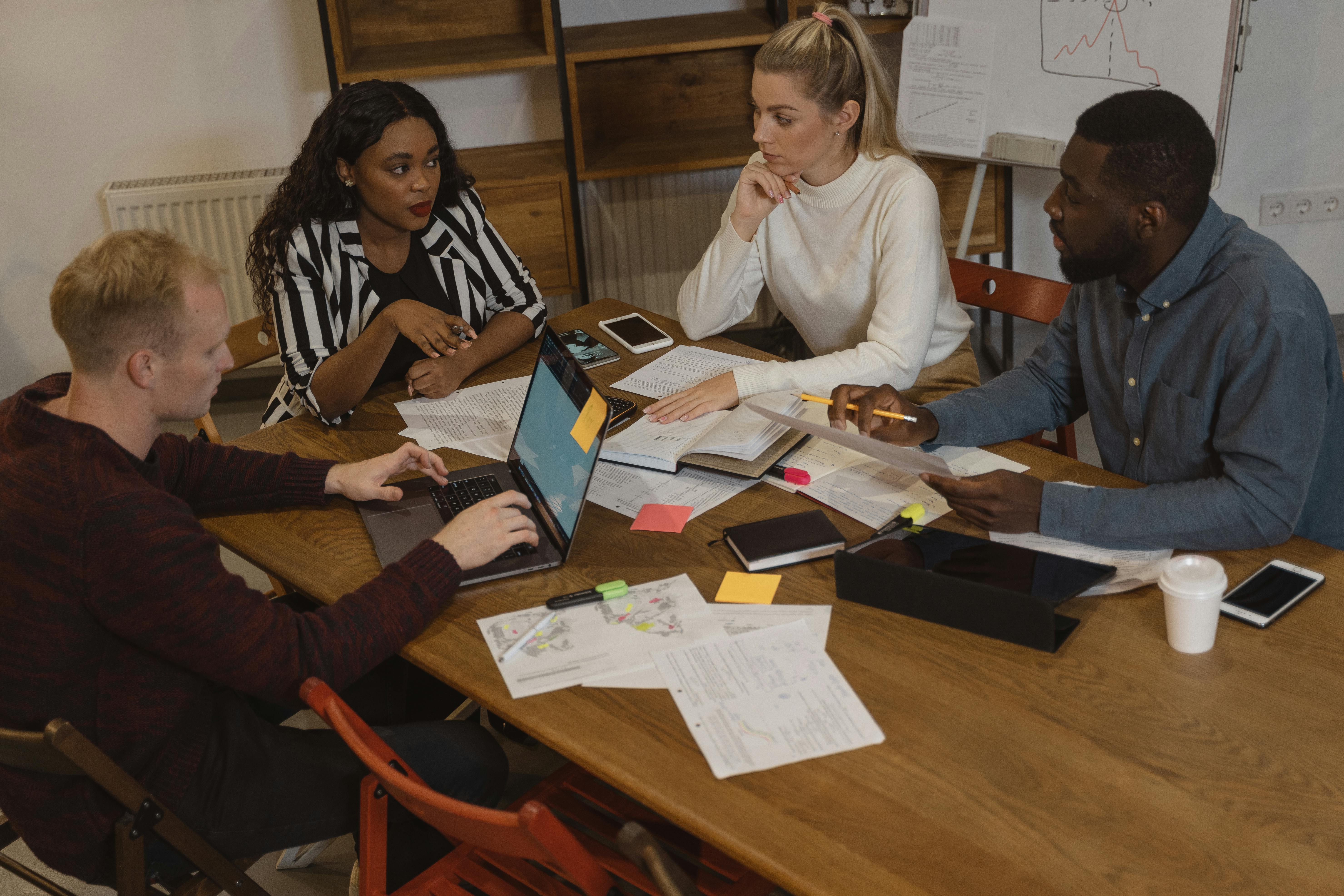 Diverse team collaborating in a meeting